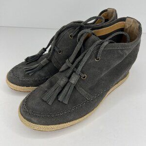 Crown Vintage Gray Tasseled Suede HiTop Ankle Boots Womens Size 8.5 M  Lace-Up